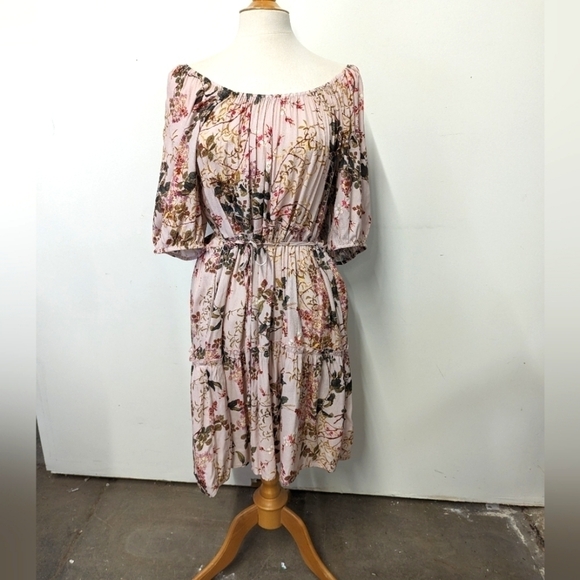 KAREN Kane Pink Floral Tiered Midi Dress XL Spring Poof Sleeve Feminine Romantic - Picture 2 of 16